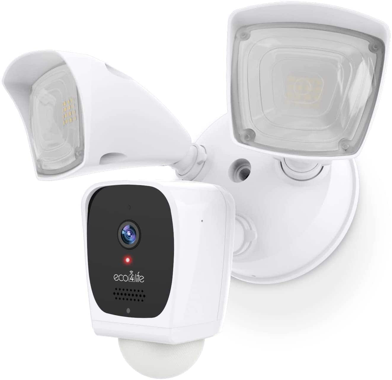 Front. eco4life - eco4life 2K HD WiFi Surveillance Floodlight Camera - Outdoor Wired Security, 2500 Lumen, 2-Way Audio, White - WHITE.