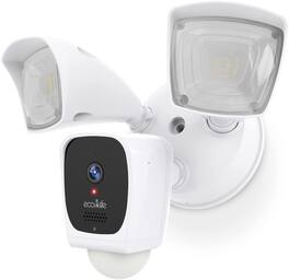 eco4life - 2K HD WiFi Surveillance Floodlight Camera - Outdoor Wired Security, 2500 Lumen, 2-Way Audio - White