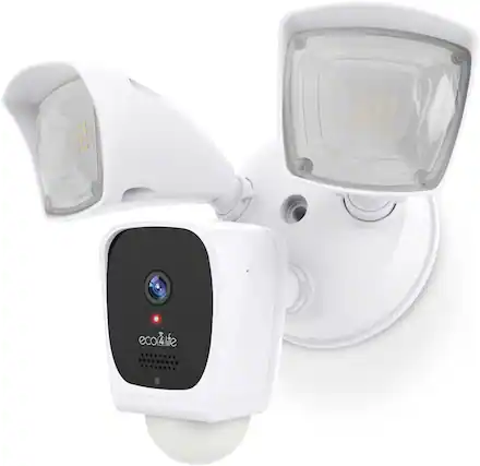 Front. eco4life - eco4life 2K HD WiFi Surveillance Floodlight Camera - Outdoor Wired Security, 2500 Lumen, 2-Way Audio, White - WHITE.