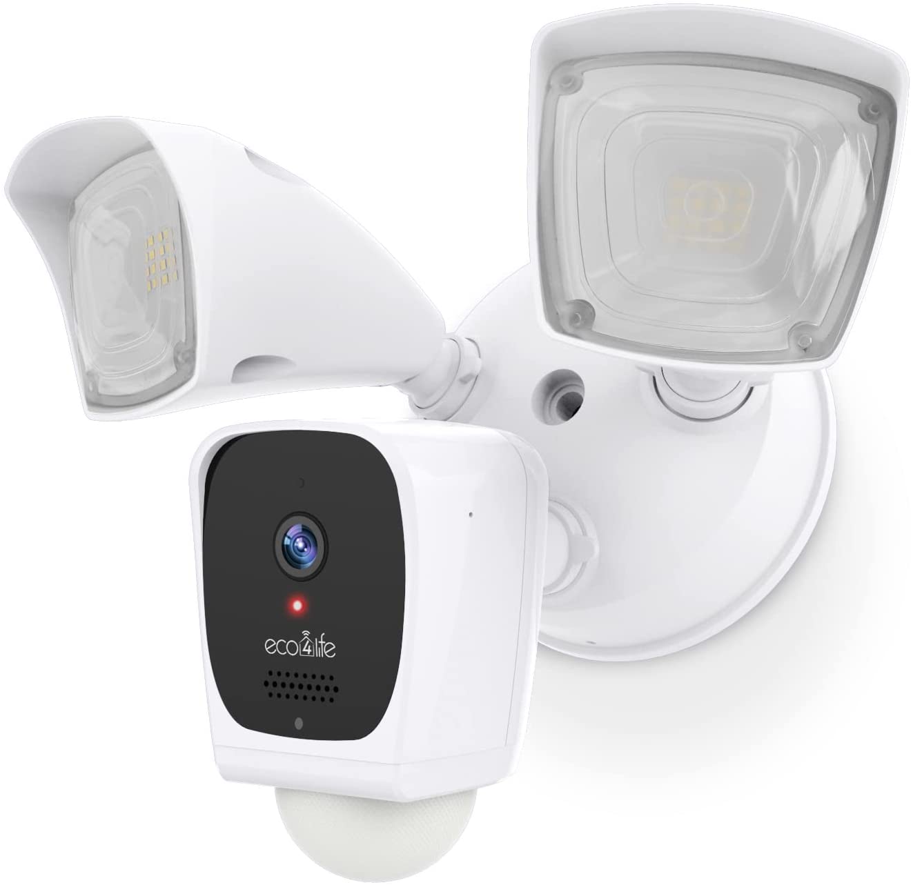 Front. eco4life - eco4life 2K HD WiFi Surveillance Floodlight Camera - Outdoor Wired Security, 2500 Lumen, 2-Way Audio, White - WHITE.