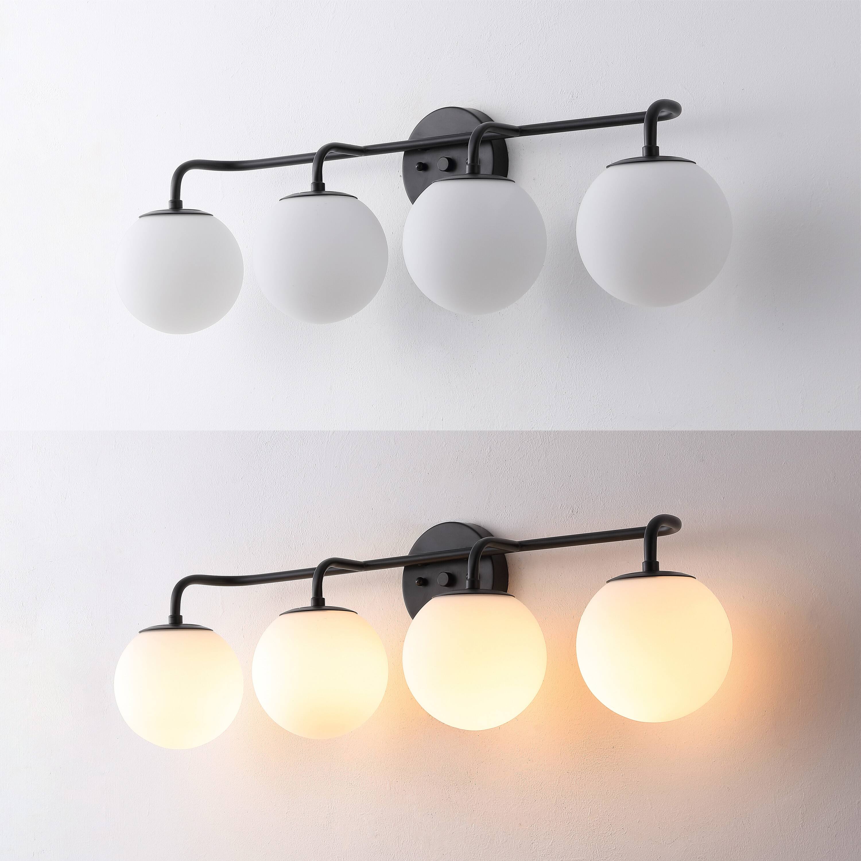 Alt View 4. Jonathan Y - Louis Parisian Globe 31" 4-Light Metal/Frosted Glass Modern Contemporary LED Vanity Light, Black - Black.