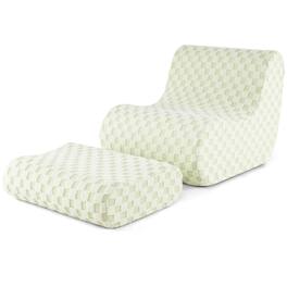 Costway - Bean Bag Chair with Ottoman High Elasticity Sponge Non-slip Bottom & Velvet Cover - Green