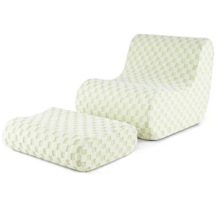 Front. Costway - Costway Bean Bag Chair with Ottoman High Elasticity Sponge Non-slip Bottom & Velvet Cover Green - Green.