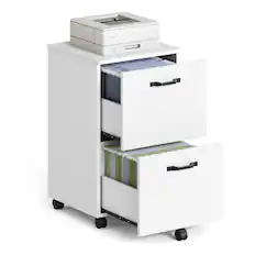 Front. Songmics Home - 2-Drawer Mobile Filing Cabinet, Small Rolling Filing Cabinet, Printer Stand, Hanging File Folders - Snow White.