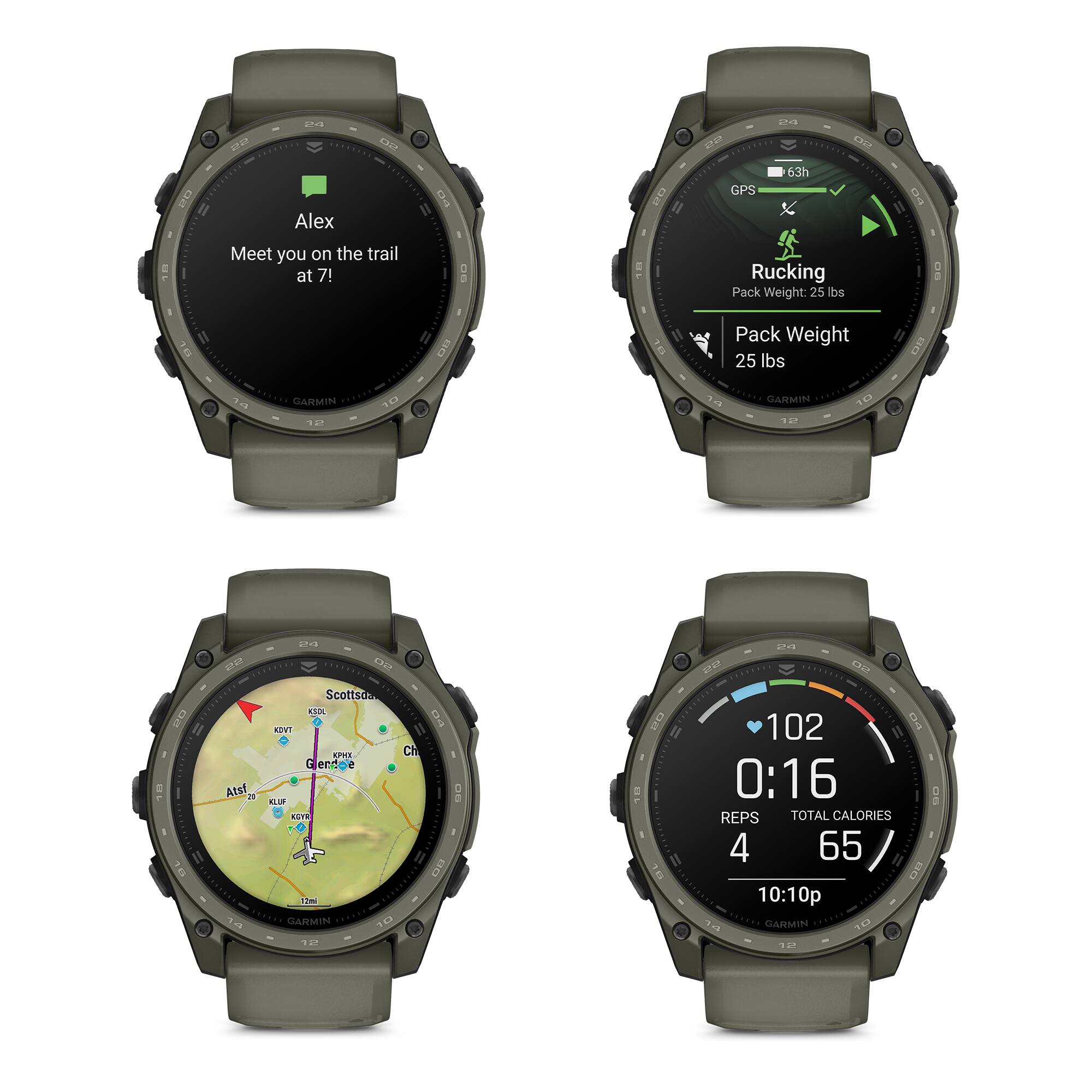 SA a 1003 ..S GPS 6:3h Alex Meet you on the trail at 7! Rucking Pack Weight: 25 lbs :  T Pack Weight 25 lbs D GARMIN GARMIN M  Atsf 2 Un Scottsn U IVI LPR Gendoe EL. KOW TM GARMIN CH 2 s ........ Uus 102 0:16 REPS TOTAL CALORIES 4 65 10:10p 1a ...... GARMIN