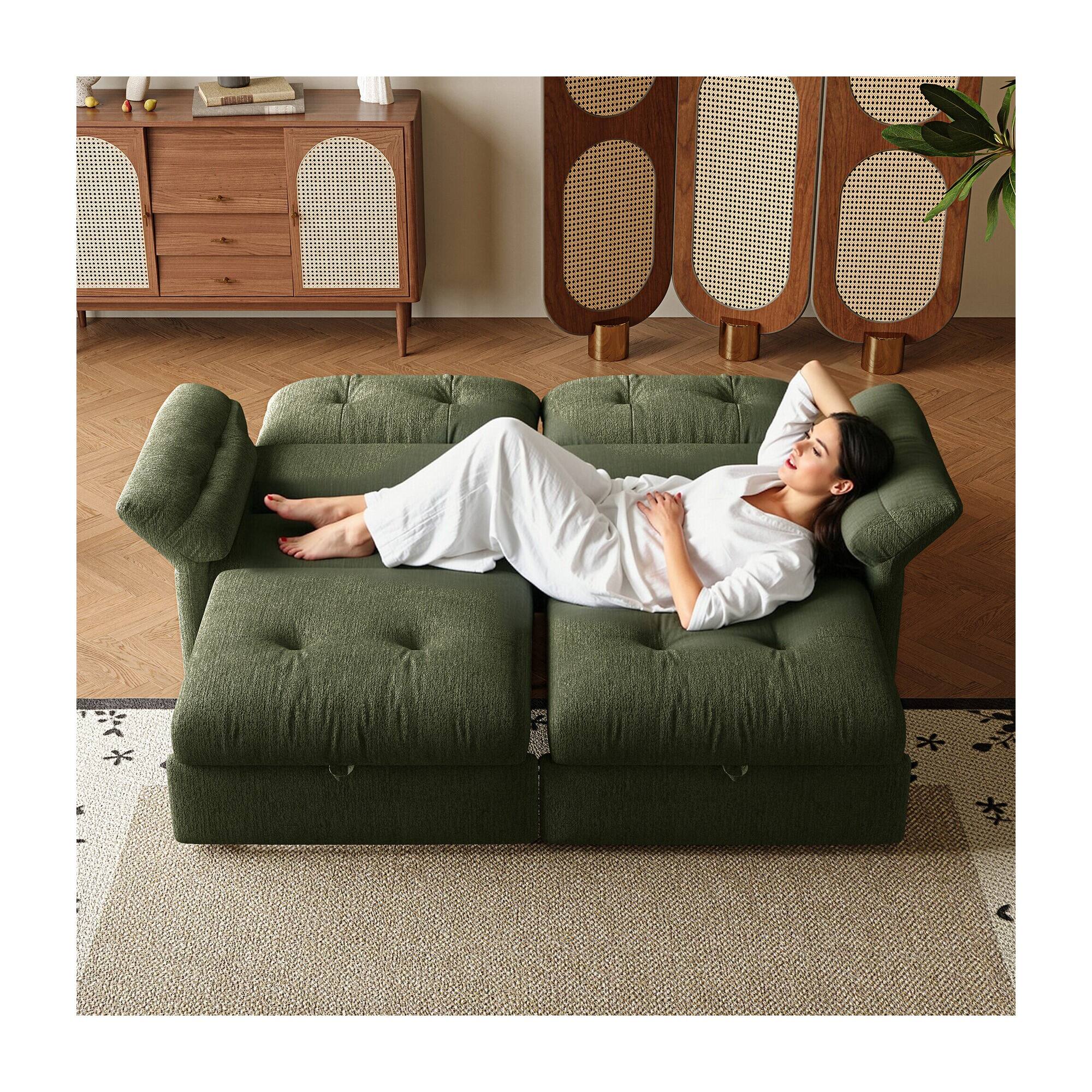 Alt View 3. Boyel Living - 81.5-Inch Chenille Convertible Sleeper Loveseat with Pull-Out Bed - Green.