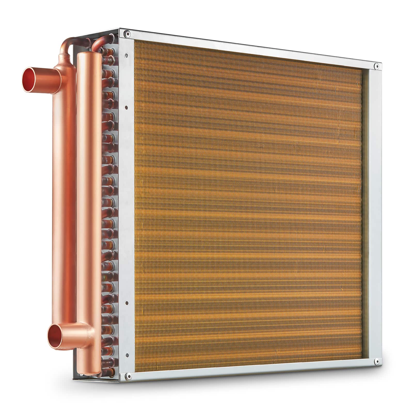 VEVOR - Heat Exchanger Water to Air, 16"x 16" with 3-Row 3/8" Copper Ports, 193 Aluminum Fins Heat Exchanger for Outdoor Wood - Gold