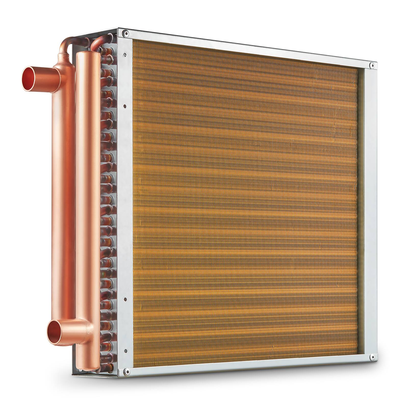 Front. VEVOR - Heat Exchanger Water to Air, 16"x 16" with 3-Row 3/8" Copper Ports, 193 Aluminum Fins Heat Exchanger for Outdoor Wood - Gold.