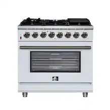 Front. Forno Appliances - 36 in. Wide 6 Burner Massimo 5.36 Cu. Ft. Freestanding Dual Fuel True Convection Range with Air Fryer Basket - White.