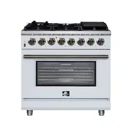 Forno Appliances - Massimo 5.36 Cu. Ft. Freestanding Dual Fuel True Convection Range with Air Fryer Basket - White