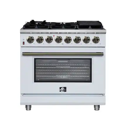 Front. Forno Appliances - Massimo 5.36 Cu. Ft. Freestanding Dual Fuel True Convection Range with Air Fryer Basket - White.