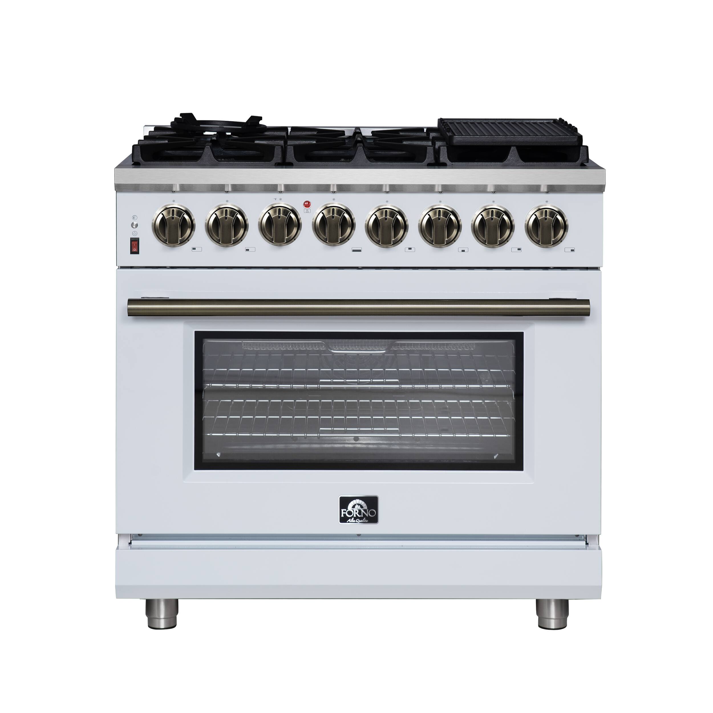 Front. Forno Appliances - Massimo 5.36 Cu. Ft. Freestanding Dual Fuel True Convection Range with Air Fryer Basket - White.
