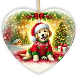 OrnamentallyYou - Majestic Golden Retriever with Santa Hat Ornament Delightful Christmas Gift and Decor Heart - Multi-colored
