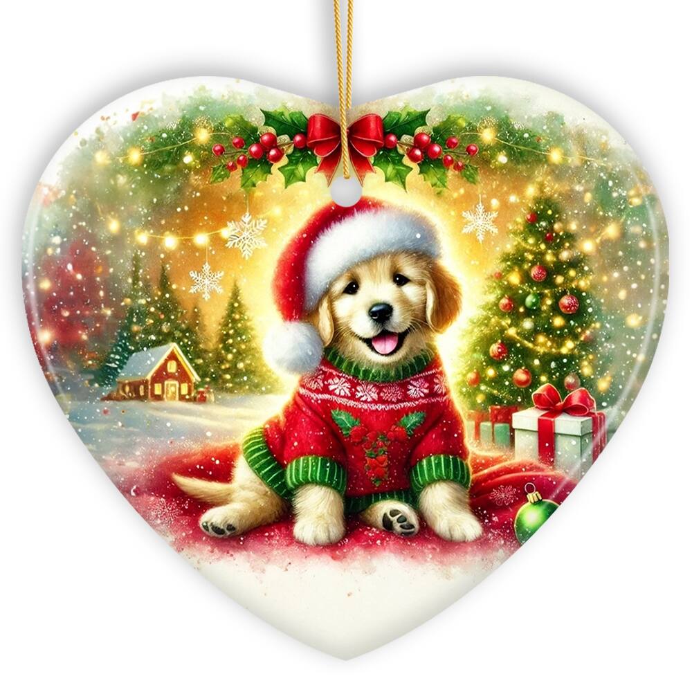 Front. OrnamentallyYou - Majestic Golden Retriever with Santa Hat Ornament Delightful Christmas Gift and Decor Heart - Multi-colored.