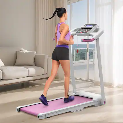 Front. Akoasm - 2.5HP Electric Walking Pad Folding Treadmill for Home Gym, 265 LBS Weight Capacity-White Pink - White Pink.