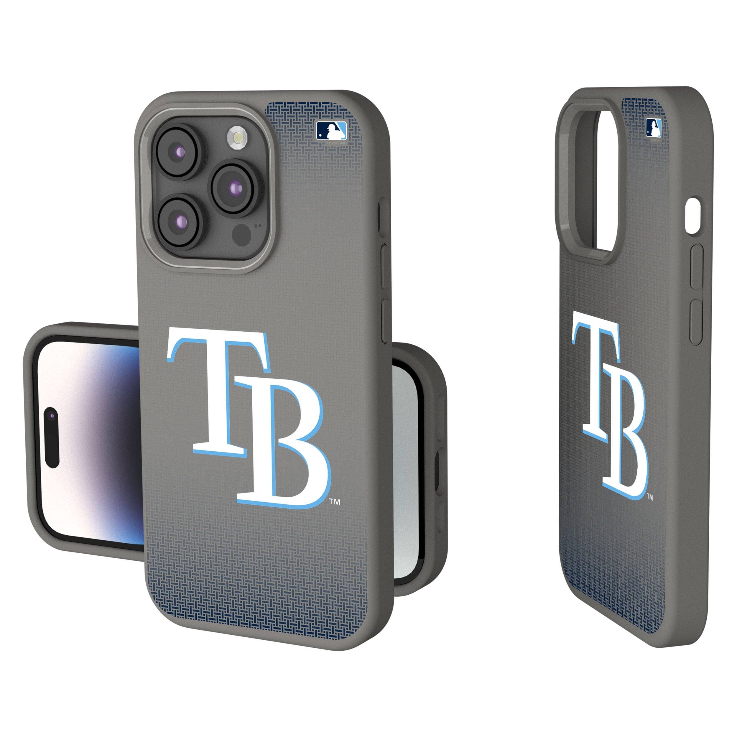 Front. Keyscaper - Tampa Bay Rays Linen Logo iPhone Soft Touch Case - 15 Pro - Gray.