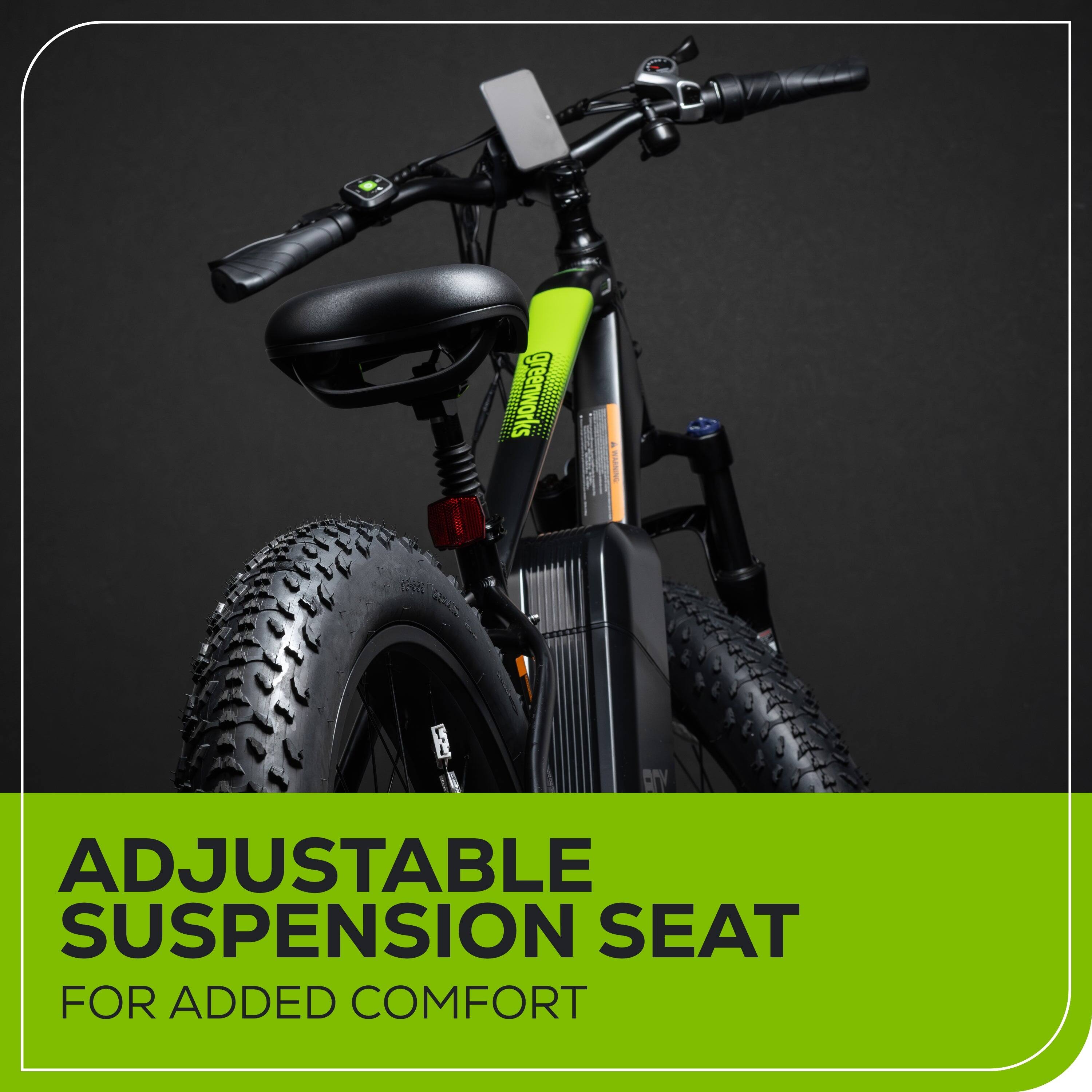 greenworks | CV Bry ADJUSTABLE SUSPENSION SEAT FOR ADDED COMFORT