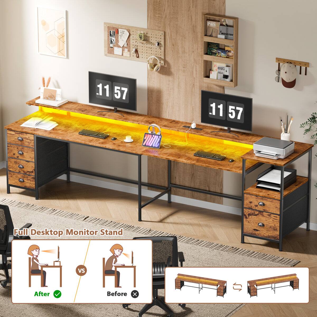Pari HERSTRY Rest 11 57 11 57 Full Desktop Monitor Stand vs After Before