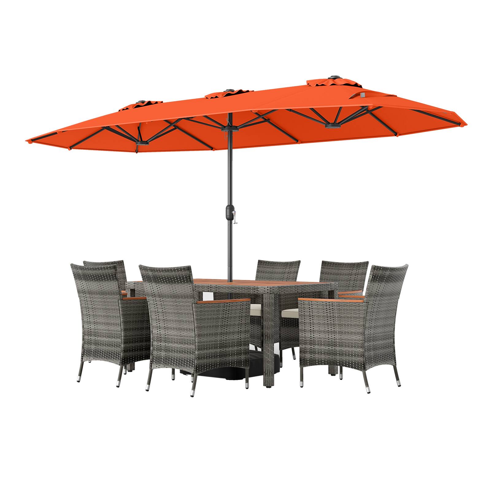 Alt View 6. Gymax - Gymax 8-Piece Patio Dining Set w/ Double-Sided Market Umbrella Acacia Wood Top Orange - Orange.