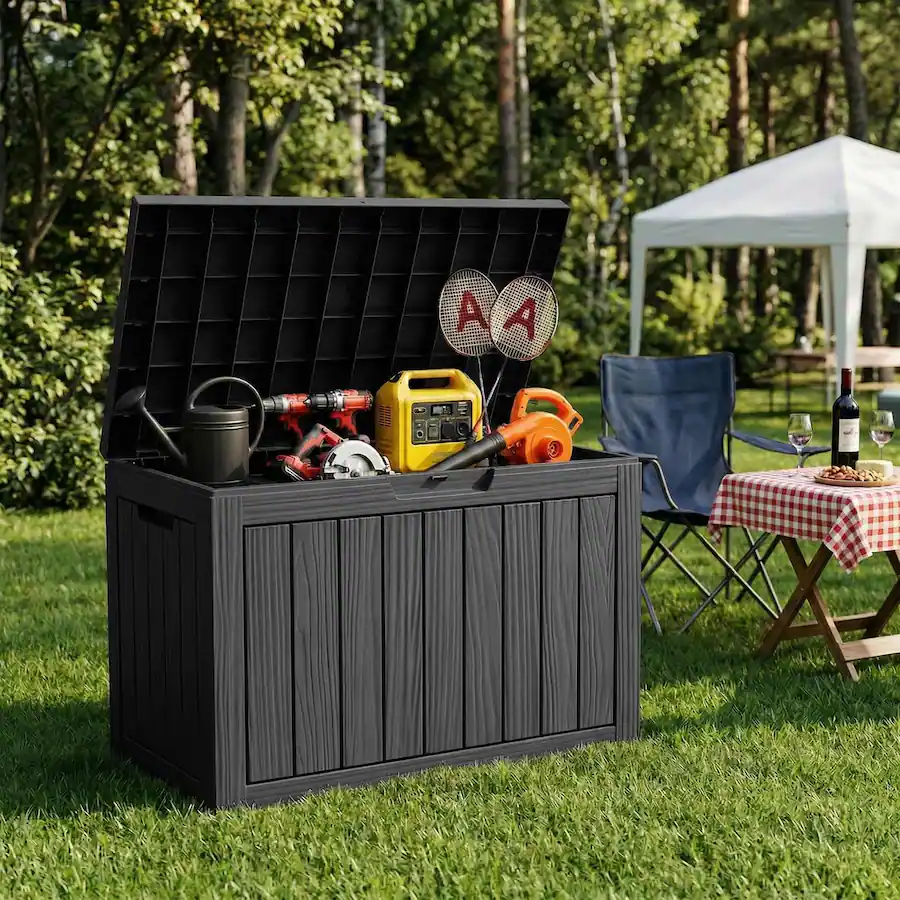 Yardgrace 55 Gallon Water Resistant Resin Lockable Deck Box Black ...