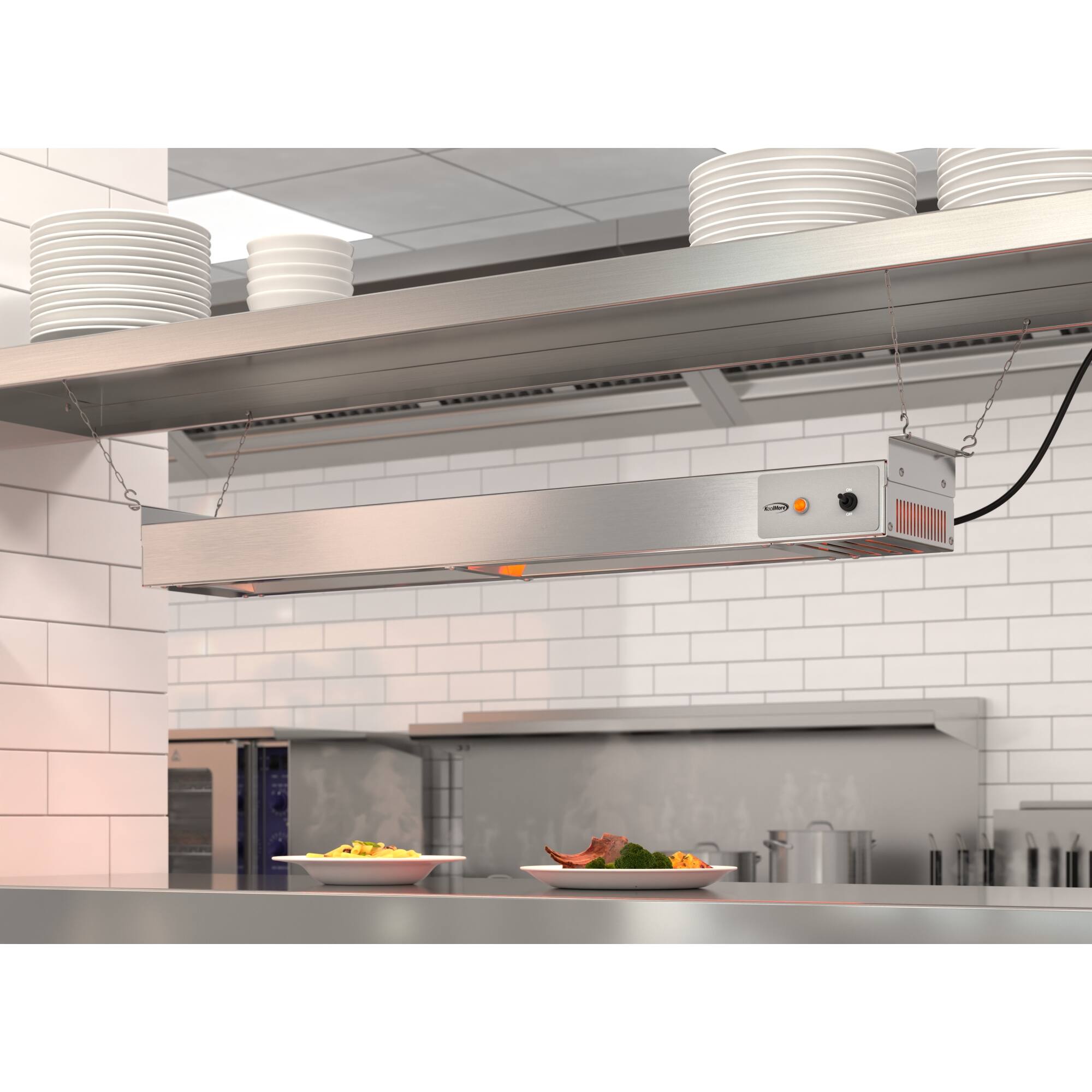 Back. Koolmore - 36 in. High Wattage Commercial Food Strip Warmer with Toggle Controls and Cord - 120V, 850W, UL Listed - Silver.