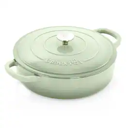 Crock-Pot - Crock Pot Artisan 5 Quart Round Enameled Cast Iron Braiser Pan with Self Basting Lid - Pistachio Green