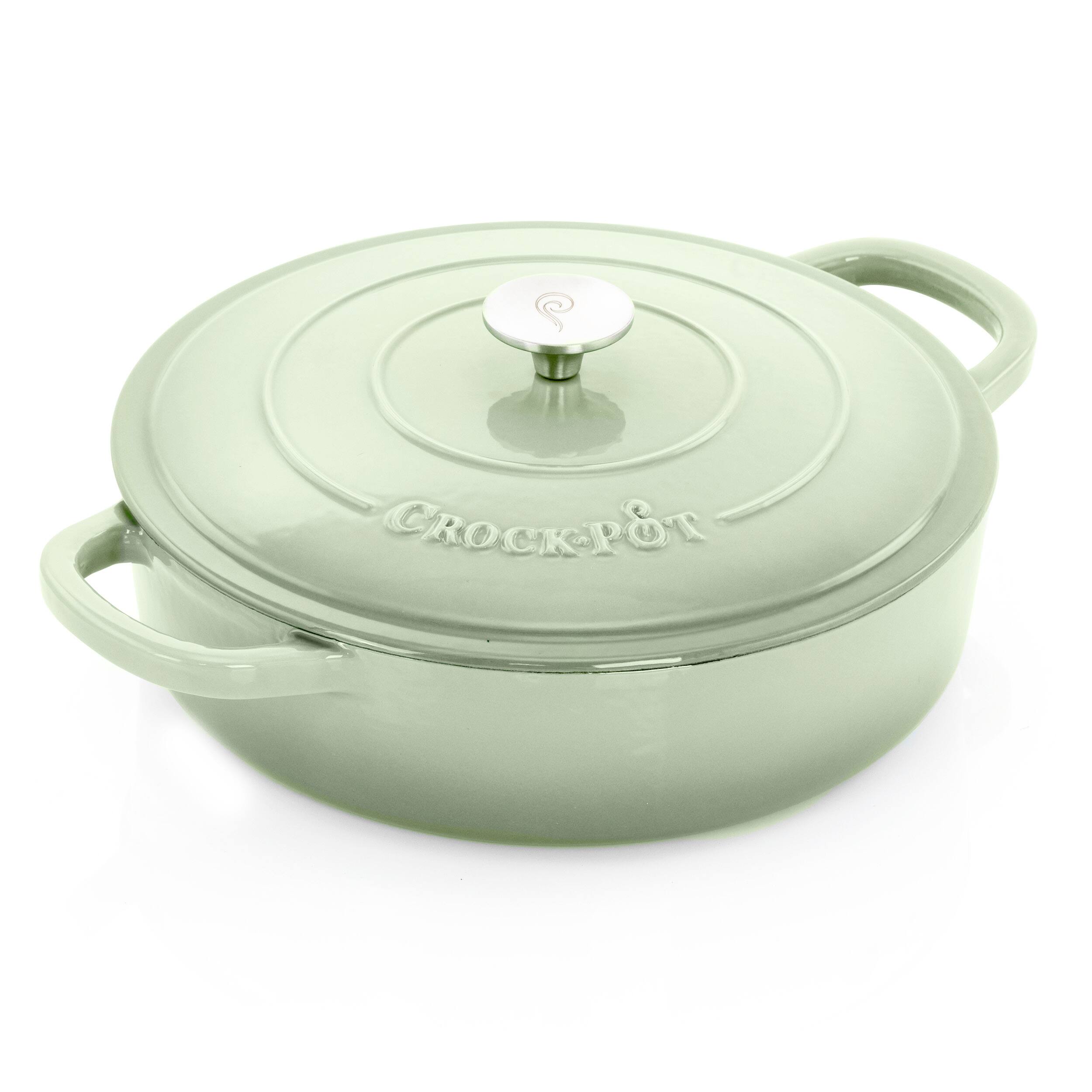 Front. Crockpot - Crock Pot Artisan 5 Quart Round Enameled Cast Iron Braiser Pan with Self Basting Lid in Pistachio Green - Pistachio Green.