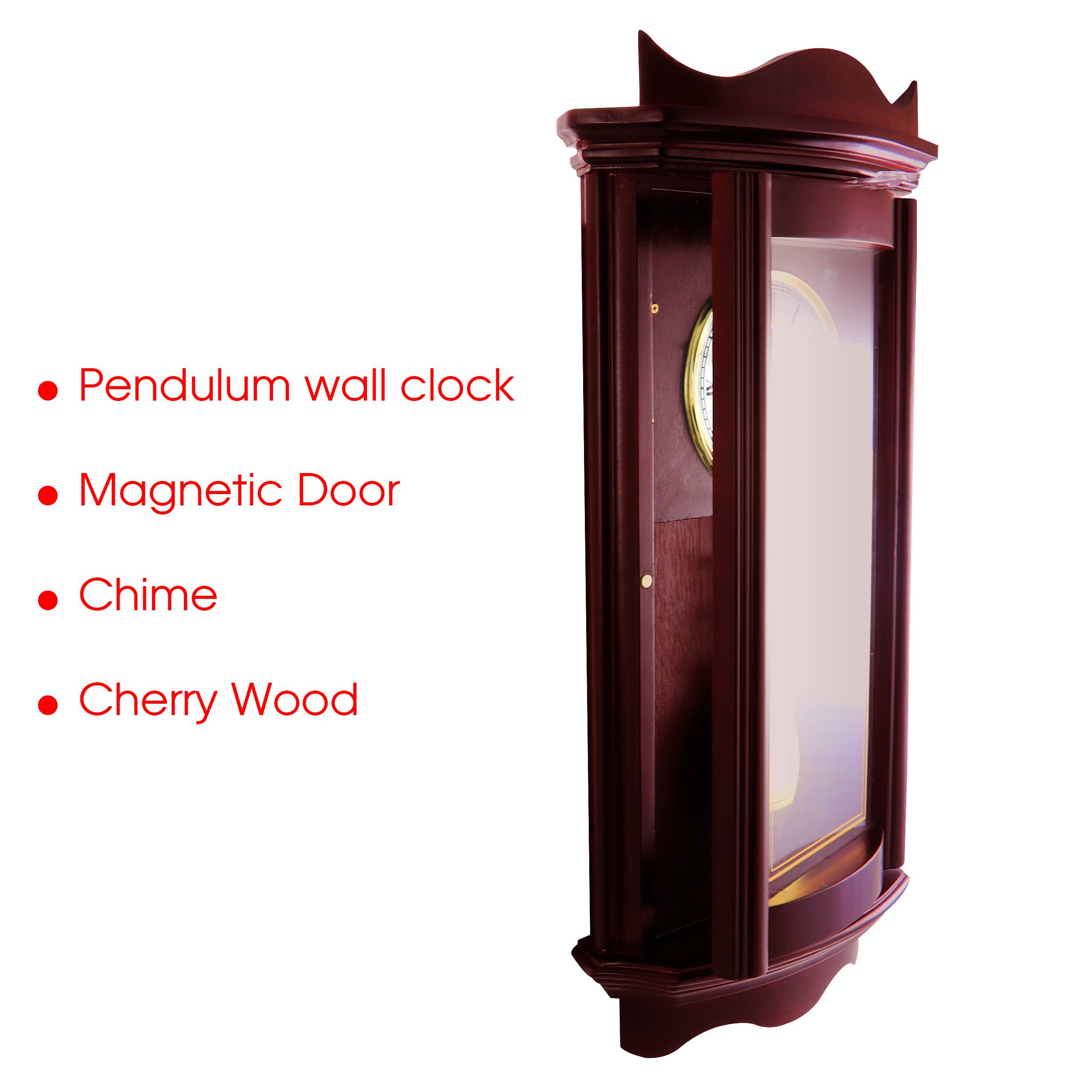 Pendulum wall clock, Magnetic Door, Chime, Cherry Wood