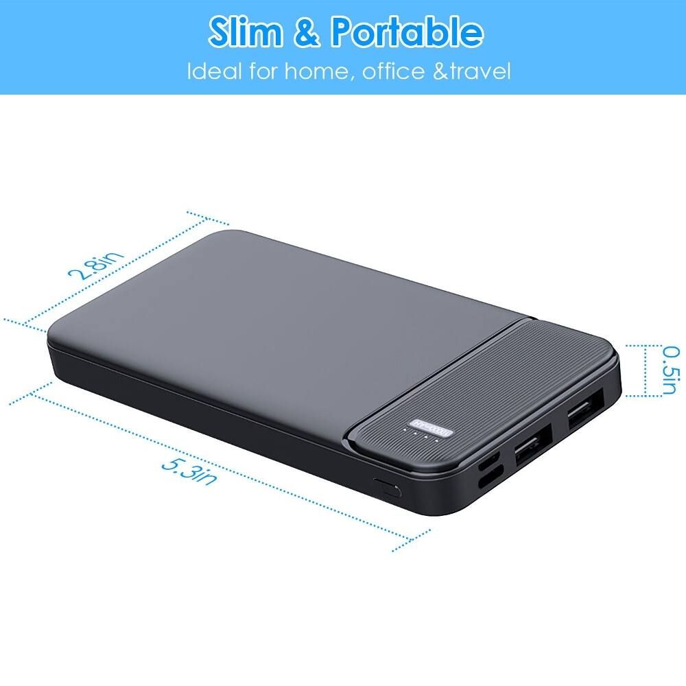 Slim & Portable  
Ideal for home, office & travel  
2.8in  
5.3in  
10000mAH  
0.5in