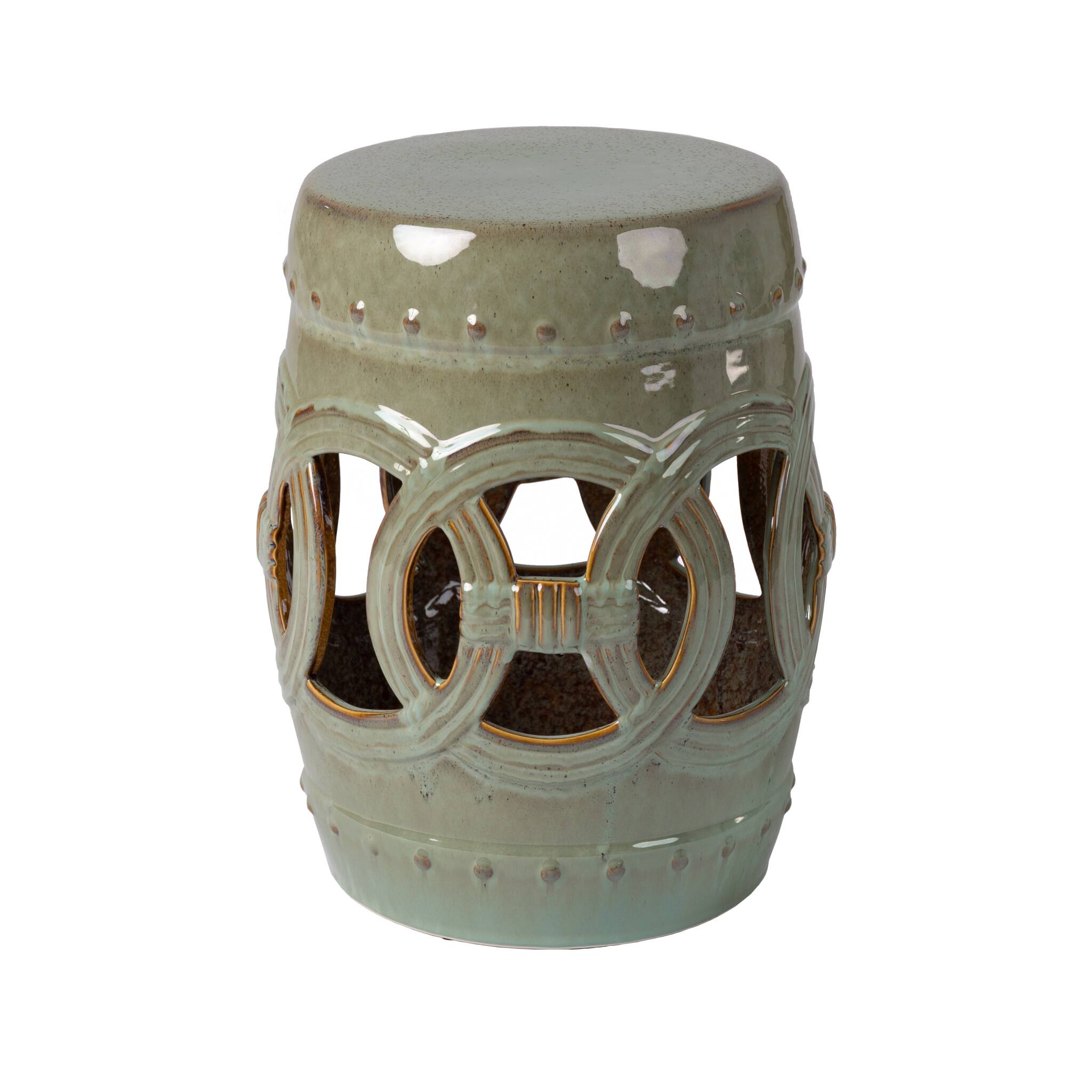Front. Patio Sense - Medallion Ceramic Outdoor Garden Stool.