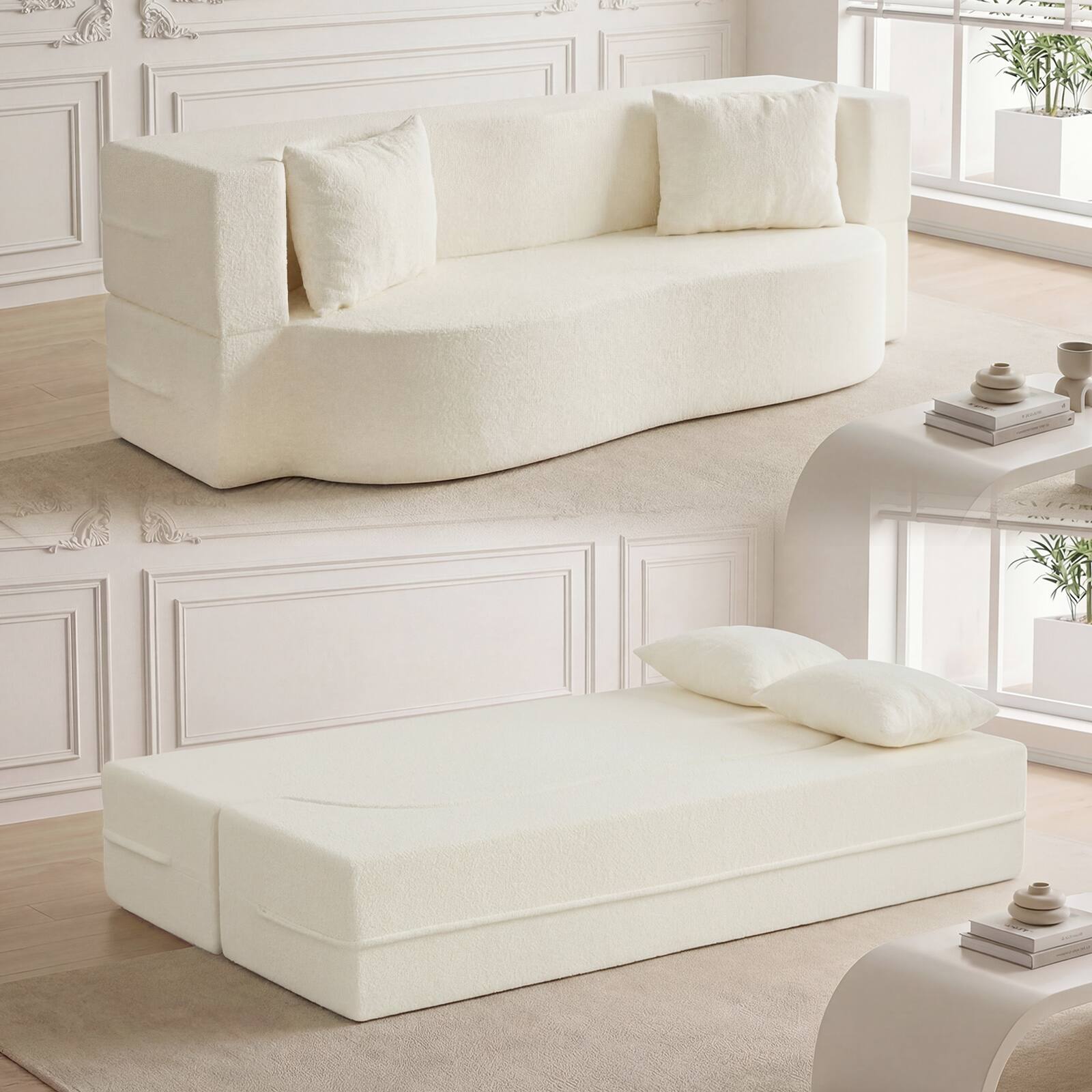 Alt View 5. Gymax - Gymax 75.5'' Folding Sofa Bed w/2 Comfortable Pillows No Assembly Needed for Guest Room Beige - Beige.