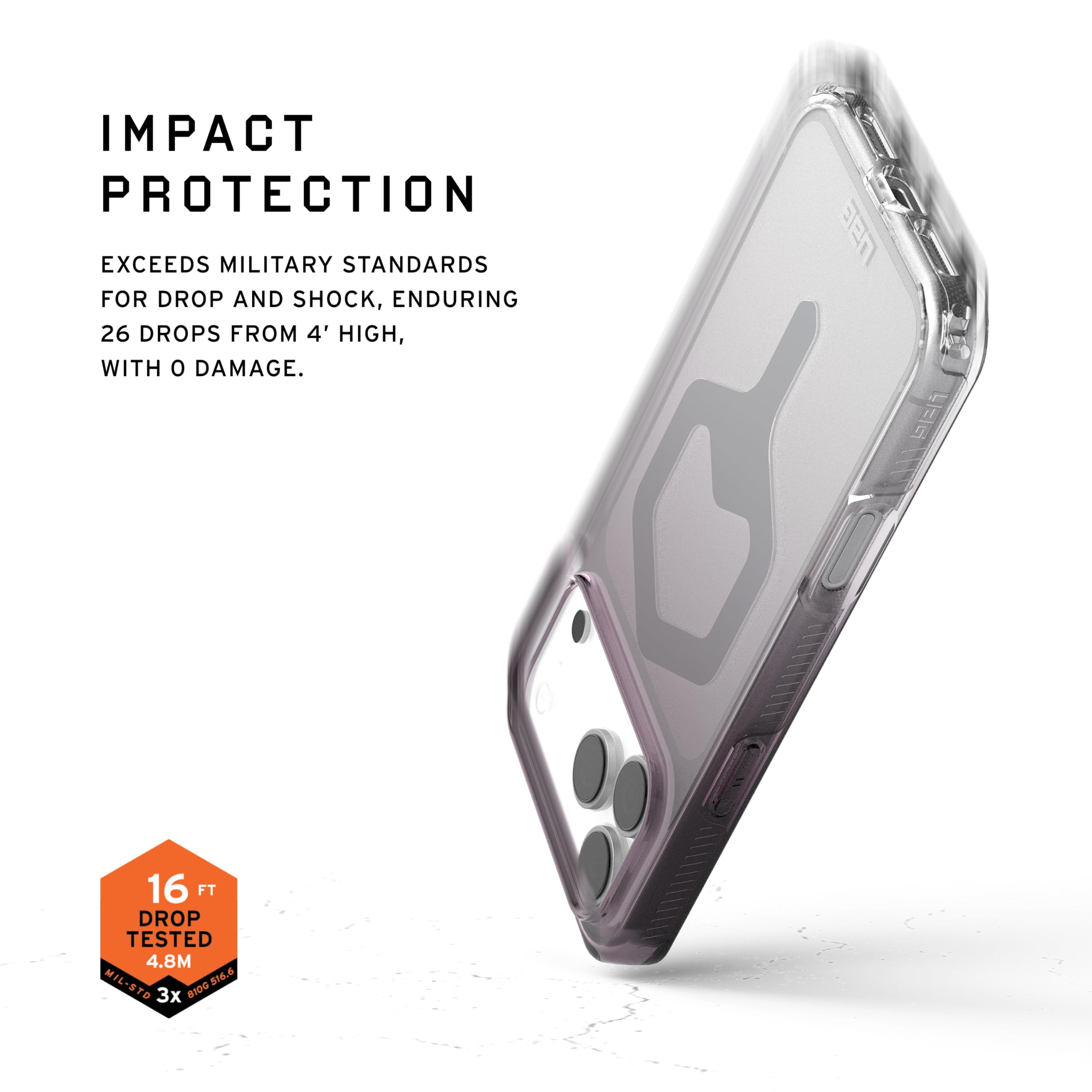 IMPACT PROTECTION

EXCEEDS MILITARY STANDARDS FOR DROP AND SHOCK, ENDURING 26 DROPS FROM 4' HIGH, WITH 0 DAMAGE.

16 FT DROP TESTED 4.8M MIL-STD 216.6 TD 3x
