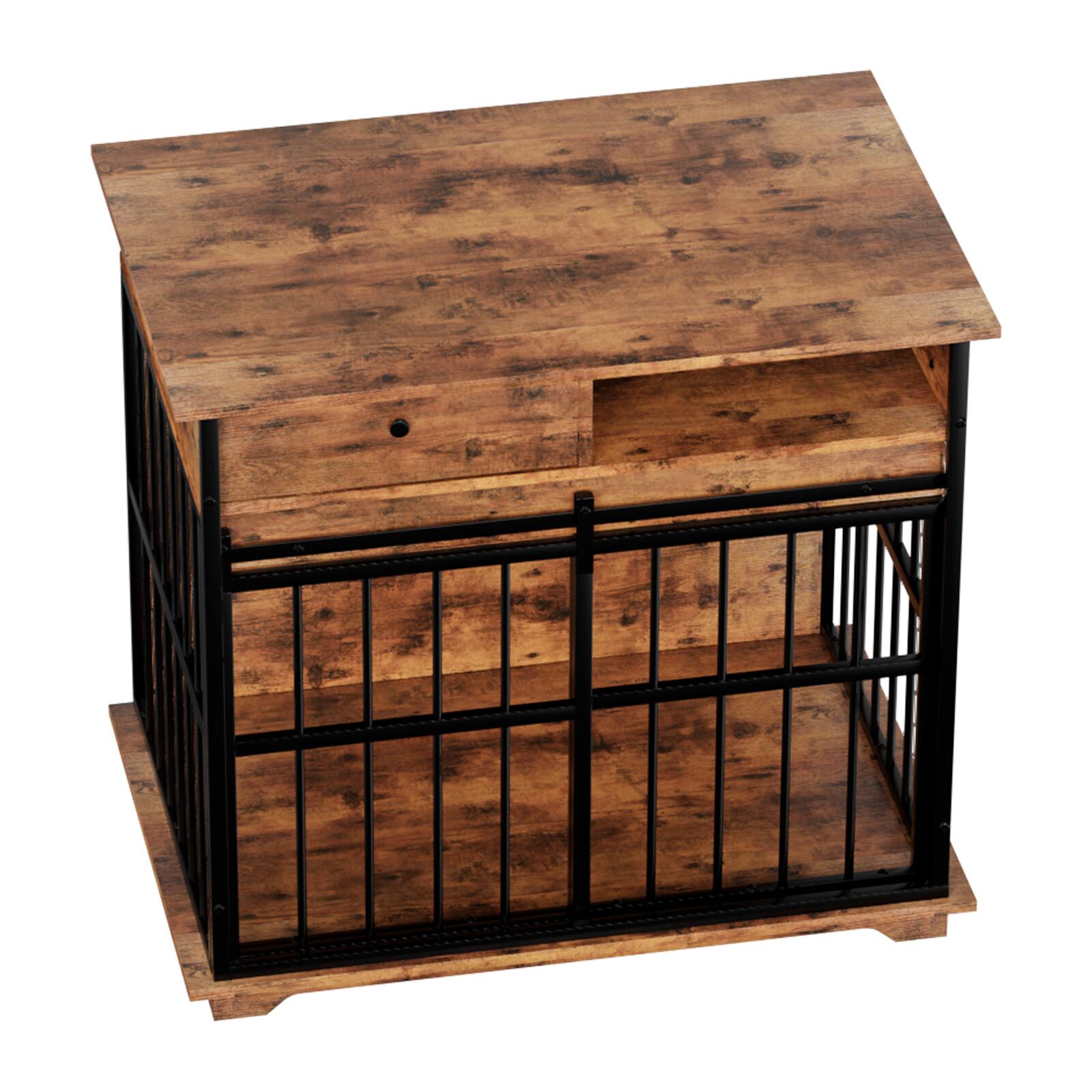 Alt View 1. Siljoy - Large Dog Crate Furniture with Drawer & Side Storage, MDF & Metal Kennel for Medium/Large Dogs.