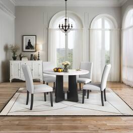LUCKY ONE - 5-Piece Modern Dining Set with 43.3" Round Dining Table and 4 Upholstered Chairs - Beige+White