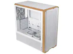 Front. Lian Li - Lian Li LANCOOL 217 Walnut Wood Mid-Tower Case, 5 PWM Fans, White (LAN217W) - White.