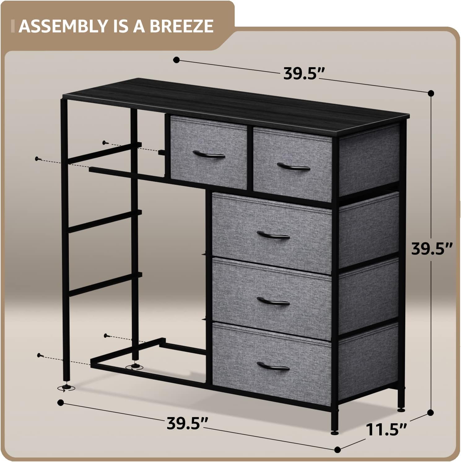 ASSEMBLY IS A BREEZE

39.5"  
39.5"  
39.5"  
11.5"