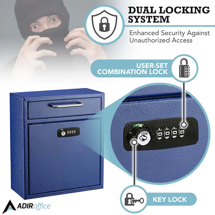 Drop In Lock AdirOffice Drop Box Medium Steel Wall Mounted Drop Box Mailbox with ...