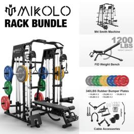 Mikolo - Smith Machine, 2200 lbs Power Rack Cage, Power Rack with 800LB Capacity Weight Bench and 340 lbs Weight Plate - Black