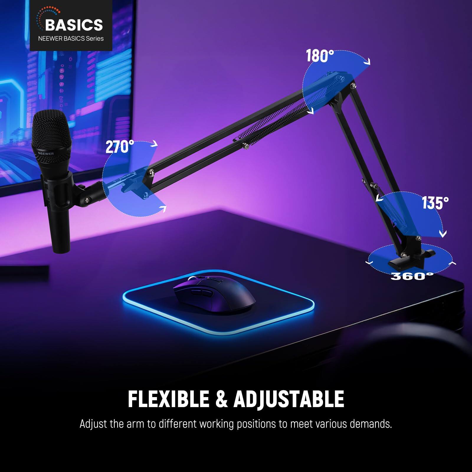 Neewer Suspension Boom Mic Arm Stand Desk Mount with Adapters for