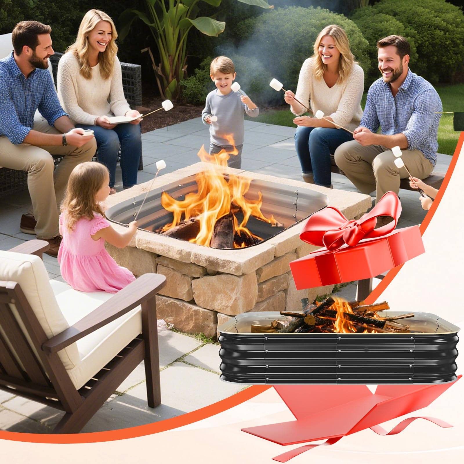 Alt View 4. JETRANSPORT - Fire Pit Ring 48in Large Heavy Duty Square Firepit For Outside 11'' Tall Galvanized Steel Bonfire Pits Wood - 36x36x11 in.