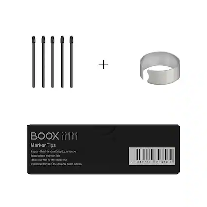 BOOX Marker Tips
Paper-like Handwriting Experience
5pcs spare marker tips
1pcs marker tip removal tool
Available for BOOX Max2 & Note series
6 949710 303169
