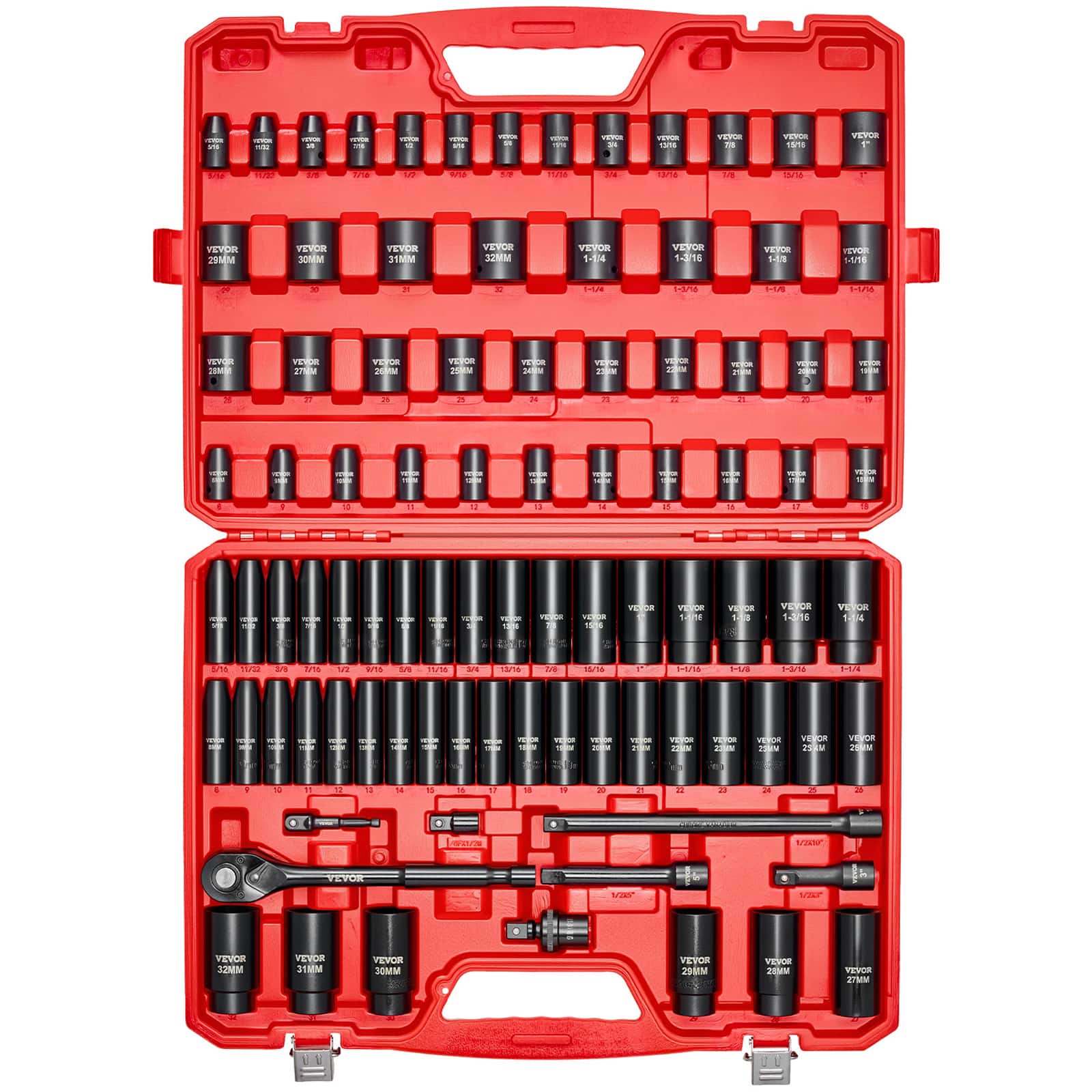 VEVOR - 1/2 in Drive Impact Socket Set, 91 Piece, 6 Point Deep & Shallow Impact Sockets, SAE (5/16 to 1-1/4 in) and Metric - Red price history on PriceWatchPro