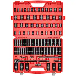 VEVOR - 1/2 in Drive Impact Socket Set, 91 Piece, 6 Point Deep & Shallow Impact Sockets, SAE (5/16 to 1-1/4 in) and Metric - Red