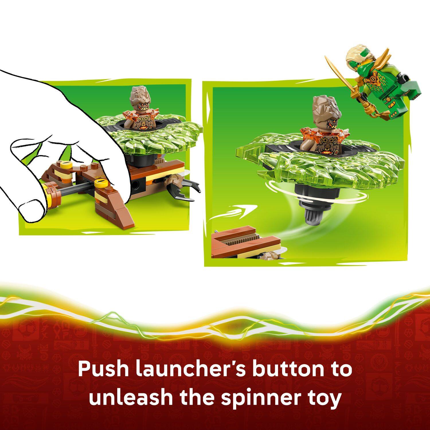 Push launcher's button to unleash the spinner toy