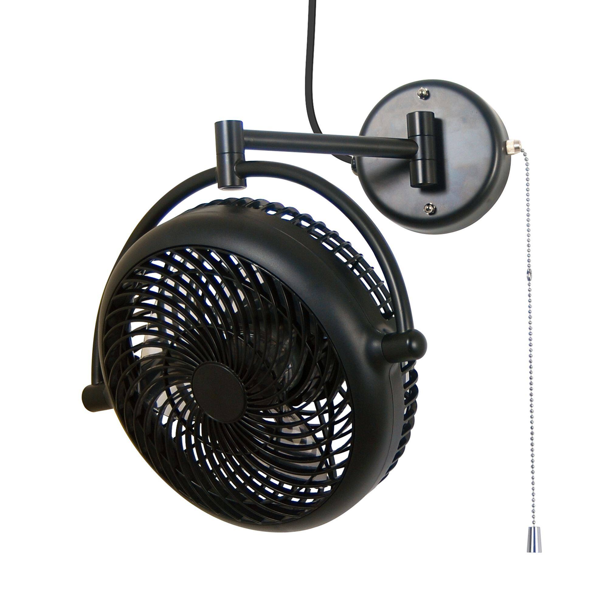 Back. Parrot Uncle - 10-inch Industrial Matte Black ABS 3-Blade Wall Mount Fan - Black.