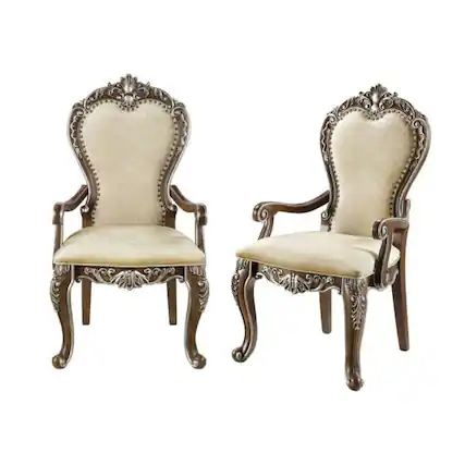 Front. GOODSILO - Antique Oak Finish Upholstered Arm Chair with Padded Back and Seat Cushion, Set of 2 - Oak.