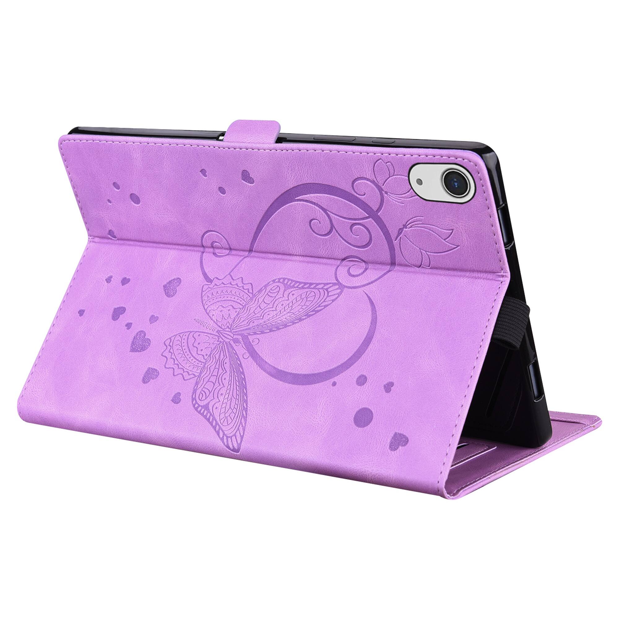 Alt View 1. Dteck - For Apple iPad mini (A17 Pro) 2024/iPad mini (6th) PU Leather Embossed Butterfly Folio Case+Card Holder Flip Stand Cover - Purple.