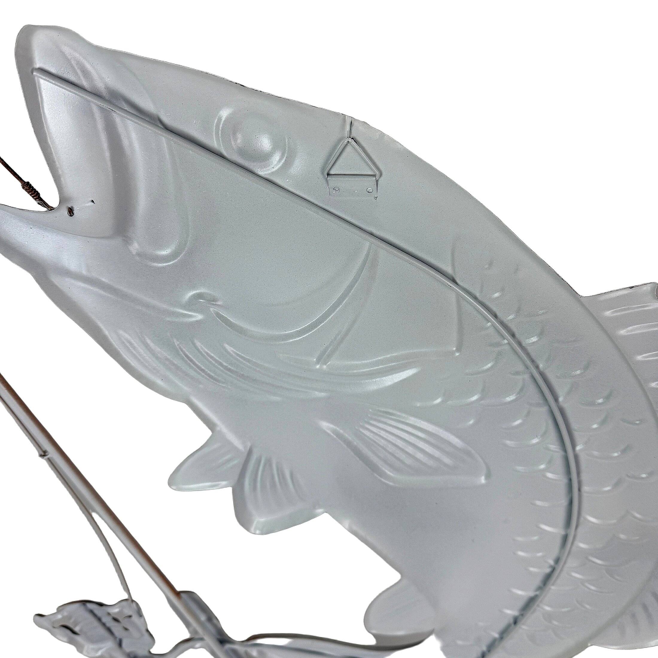 Alt View 2. Things2Die4 - Fish Wall Sculpture Largemouth Bass Fishing Rod Metal 39.5 Inch Tall - Green.