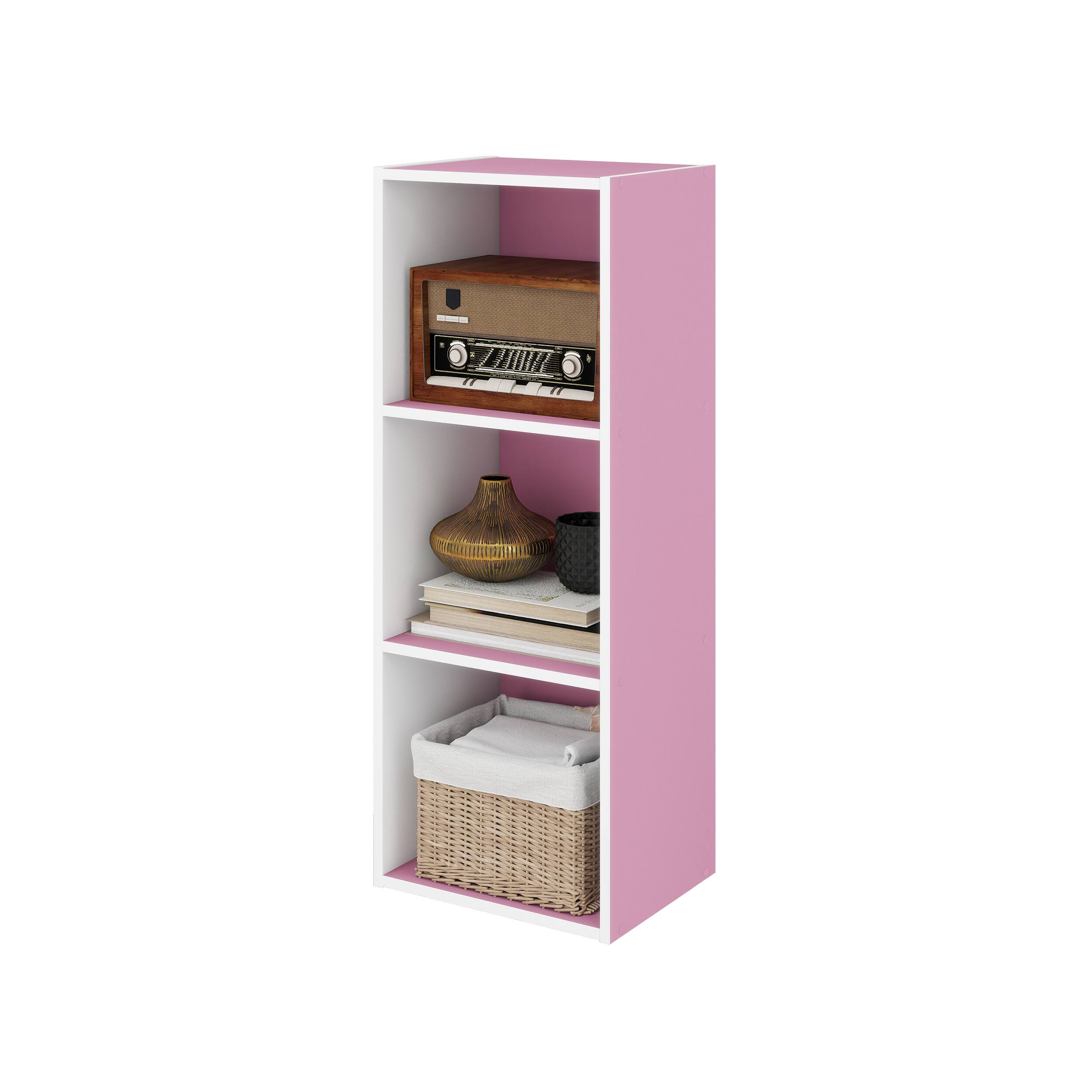 Alt View 4. HOMLUX - 3-Tier 31.5" Bookcase Standing Bookshelf Wood Storage Organizer Bookshelves Bookshelf for Home Office & Bedroom, Pink - Pink, White.