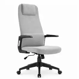 LeisureMod - Nexa Ergonomic High Back Leather Office Chair, Adjustable Height, Swivel & Tilt Computer Desk Chair for Home Office Use - Grey Polyester